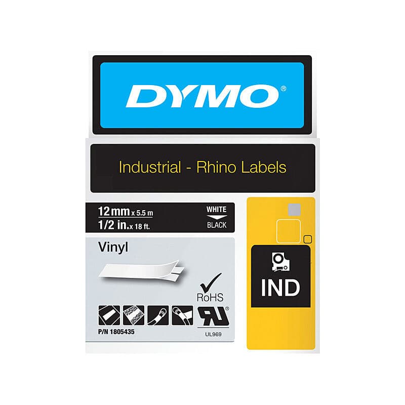 Dymo Rhino Vinyl 12mm Tape Blk by Dymo — Buy at FetchInk Australia