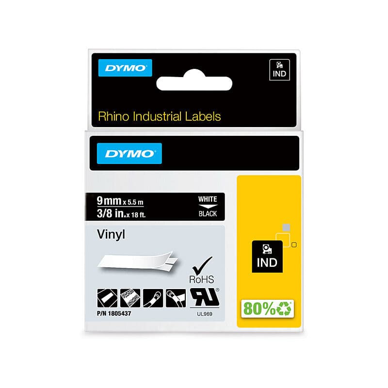 Dymo Rhino Vinyl 9mm Tape Blk by Dymo — Buy at FetchInk Australia