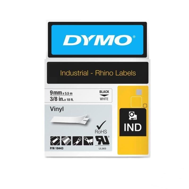 DymoRhino Blk on Wht 9mm Tape by Dymo — Buy at FetchInk Australia