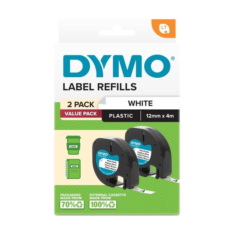 Dymo LetraTag PlasTape Wht Pk2 by Dymo — Buy at FetchInk Australia