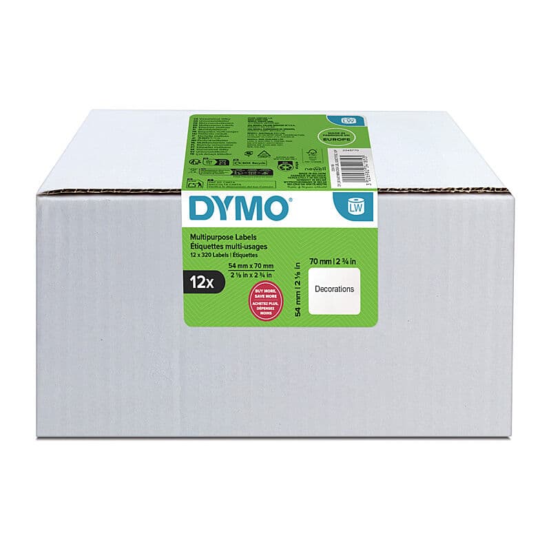 Dymo LabelWriter Multi-Purpose Labels 54 x 70mm, Pack of 12, Dymo, at FetchInk Australia