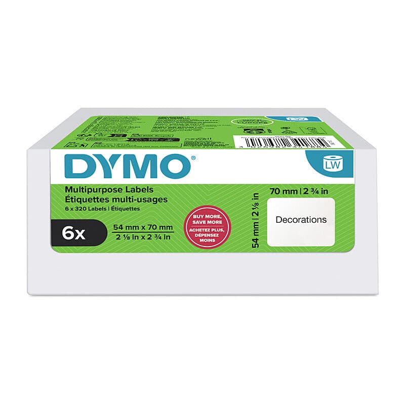 Dymo LabelWriter Multi-Purpose Labels 54 x 70mm, Pack of 6, Dymo, at FetchInk Australia