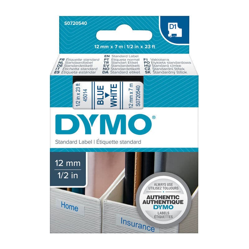D1 Blue on Wht 12mmx7m Tape by Dymo — Buy at FetchInk Australia