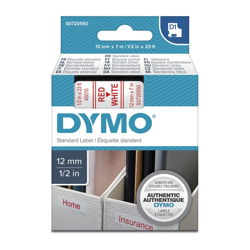 D1 Red on Wht 12mmx7m Tape by Dymo — Buy at FetchInk Australia