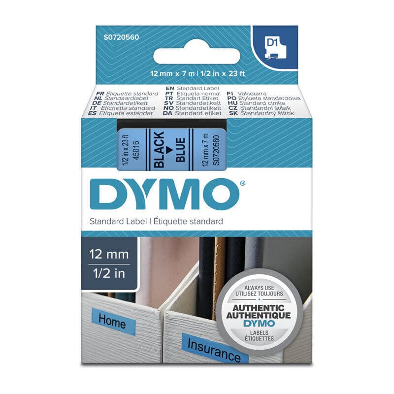 D1 Blk on Blue 12mmx7m Tape by Dymo — Buy at FetchInk Australia