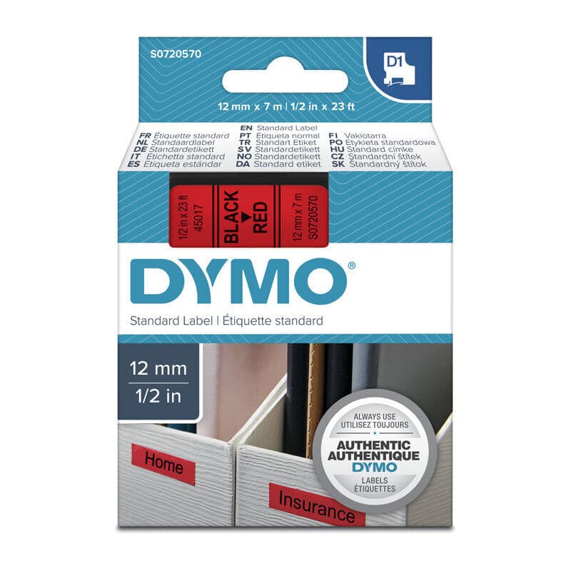 D1 Blk on Red 12mmx7m Tape by Dymo — Buy at FetchInk Australia
