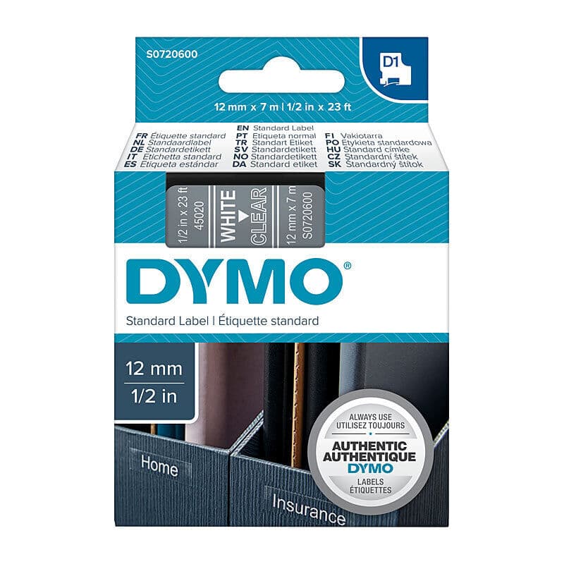 D1 Wht on Clr 12mmx7m Tape by Dymo — Buy at FetchInk Australia