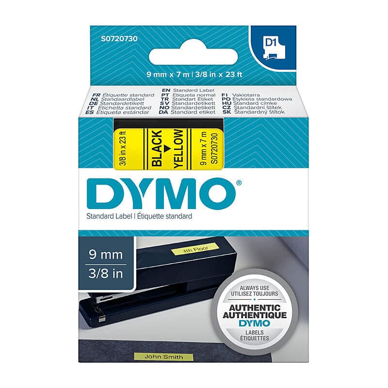 D1 Blk on Yell 9mm x7m Tape by Dymo — Buy at FetchInk Australia