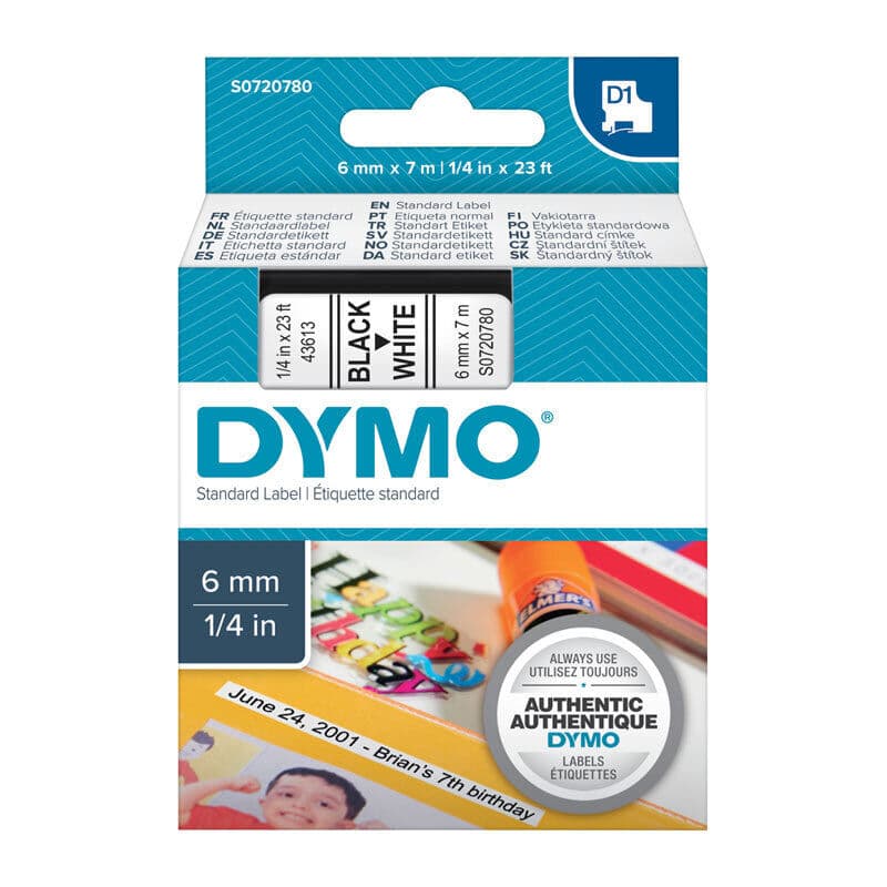 D1 Blk on Wht 6mm x7m Tape by Dymo — Buy at FetchInk Australia