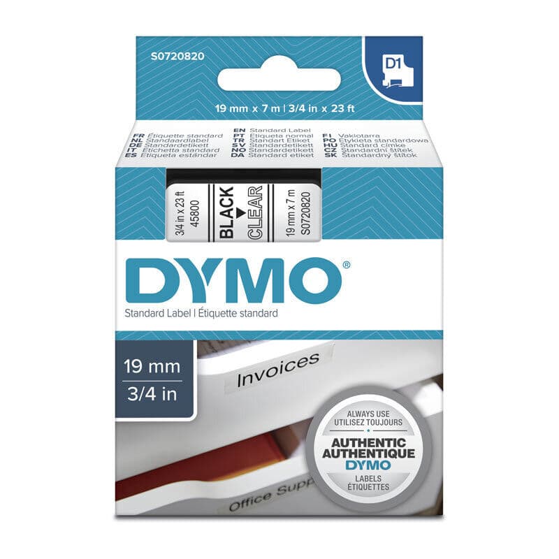 D1 Blk on Clr 19mmx7m Tape by Dymo — Buy at FetchInk Australia
