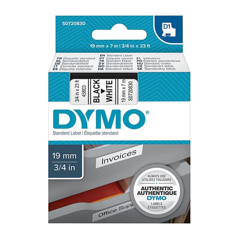 D1 Blk on Wht 19mmx7m Tape by Dymo — Buy at FetchInk Australia