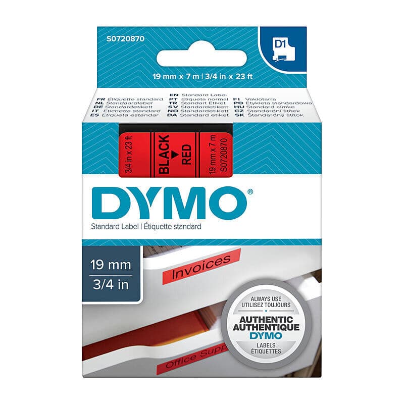 D1 Blk on Red 19mmx7m Tape by Dymo — Buy at FetchInk Australia