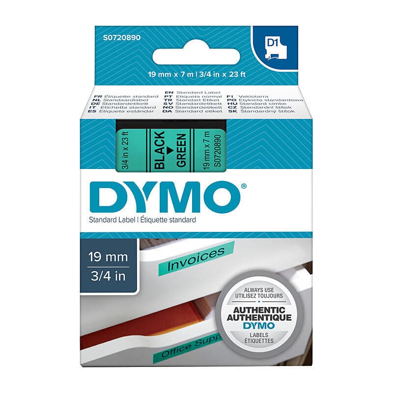 D1 Blk on Grn 19mmx7m Tape by Dymo — Buy at FetchInk Australia