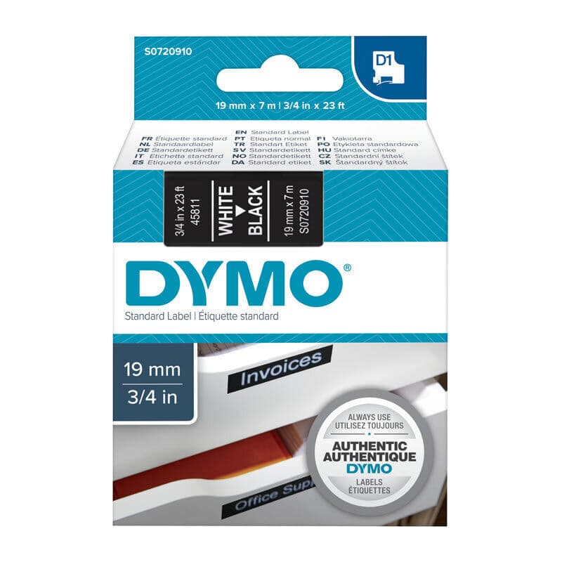 D1 Wht on Blk 19mmx7m Tape by Dymo — Buy at FetchInk Australia