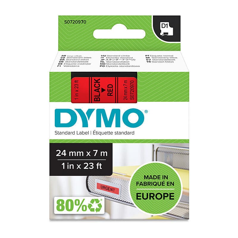 Dymo D1 Tape 24mmx7M Blk on Rd by Dymo — Buy at FetchInk Australia