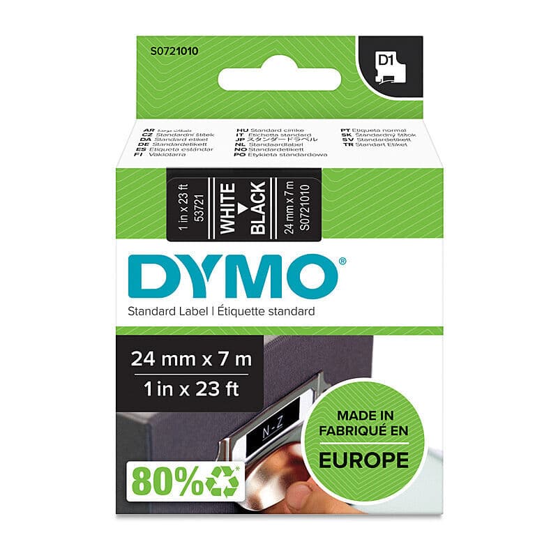 Dymo D1 Tape 24mmx7M Wht onBlk by Dymo — Buy at FetchInk Australia