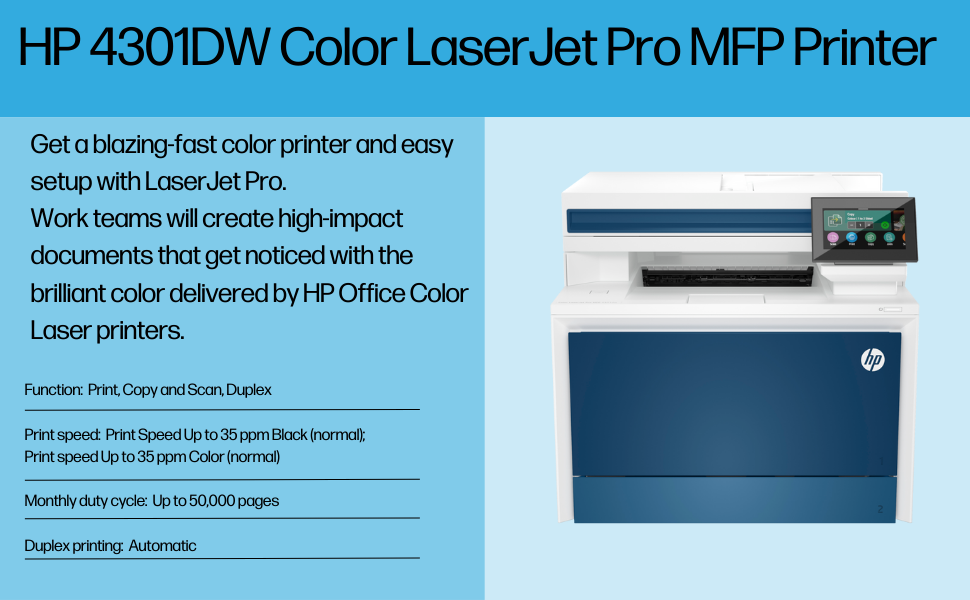 HP Color LaserJet Pro MFP 4301dw printer — compatible cartridges available