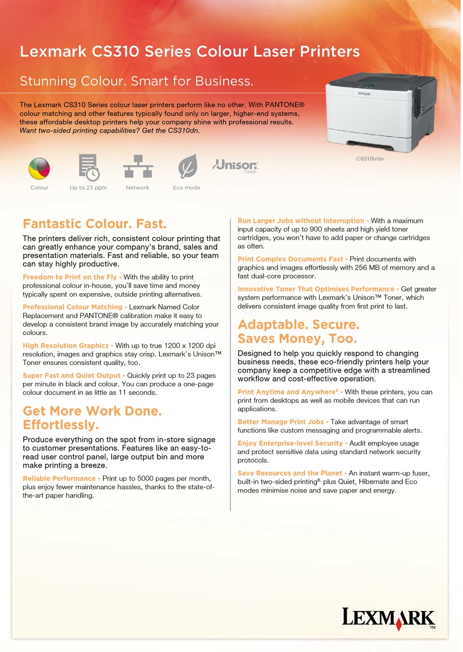 Lexmark CS310dn printer — compatible cartridges available