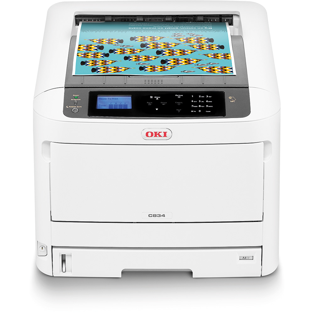 OKI C834dnw printer — compatible cartridges available